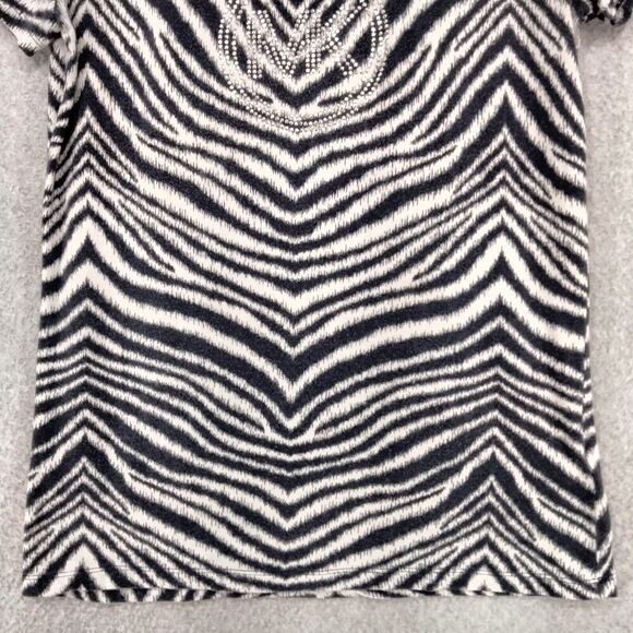 Michael Michael Kors Top Blouse Women Size Small Short Sleeve Zebra Logo Striped - Picture 3 of 11
